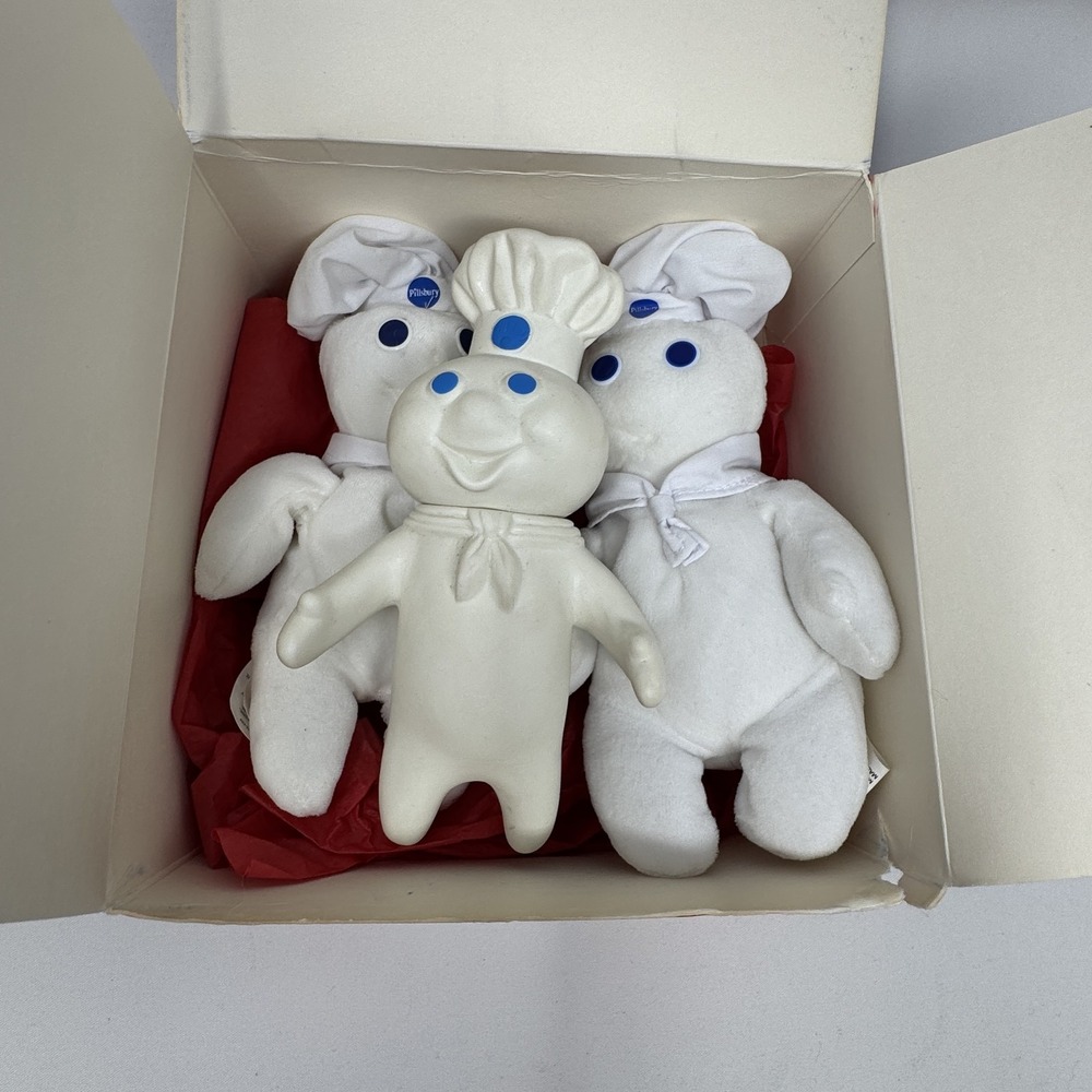 Pillsbury Doughboy Poppin Fresh Lot 1971 Vinyl 1997 Dakin Beanbag 2006 Plush Box